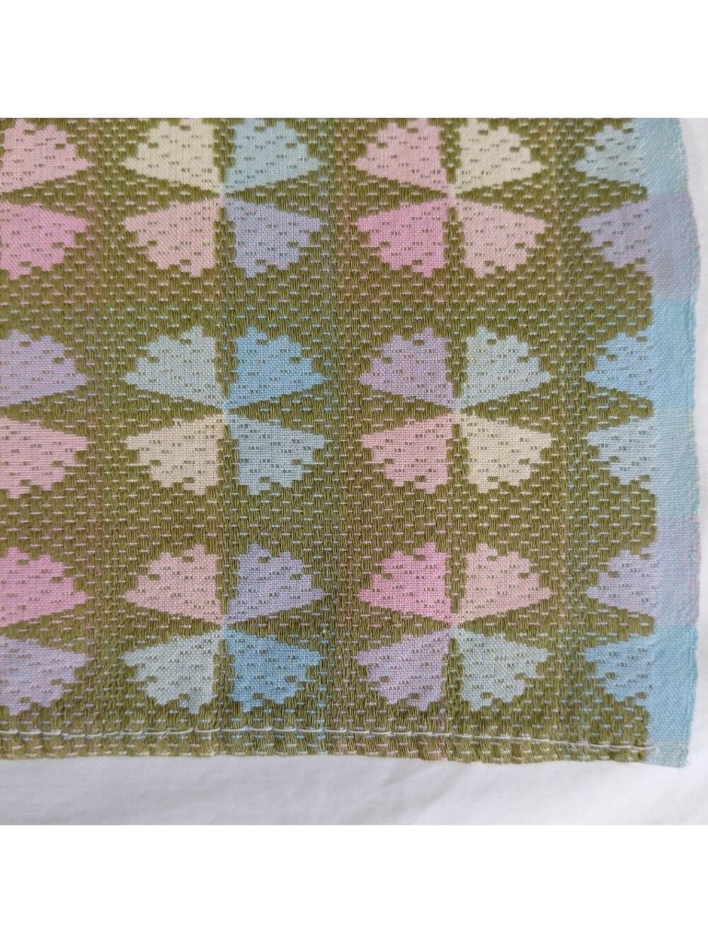 Vintage Green Pastel Floral Tablecloth Square Woven 43x43in Dining Kitchen Linen